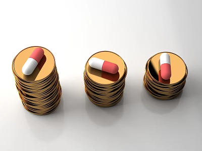 Stacked Gold Coin Inspired Jewelry Pieces With Red White Capsule Accents 3d model