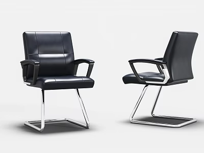 Black Leather Office Chair With Armrests And Contemporary Chrome Metal Frame 3d model
