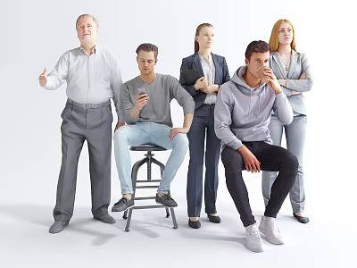 Diverse Group of People Standing and Sitting in Casual and Formal Attire 3d model