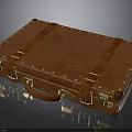 Vintage Brown Leather Suitcase With Metal Rivets Leather Straps And Golden Locks