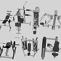Different Kinds of Sports Equipment for Home Fitness Including Weight Machines and Tools