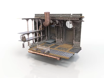 Industrial Style Scene Structure With Metal Frames Pipes Grid Floor And Platforms 3d model