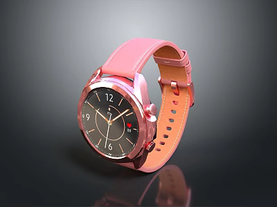 Rose Gold Pink Strap Smartwatch with Round Digital Dial and Metallic Frame Design 3d model