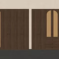 Wooden Wardrobe With Glass Doors Arched Design And Drawers For Bedroom
