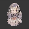 3D Female Character With Light Purple Long Curly Hair Blue Eyes On Dark Background