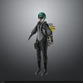 Green Haired Character In Tech Inspired Outfit With Biological Themed Backpack Design Elements