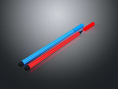 Blue and Red Long Writing Tools as Daily Living Essentials 3d model