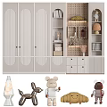 Modern Minimalist Wardrobe With Vertical Striped Doors Drawers And Open Shelves Featuring Decorative Items