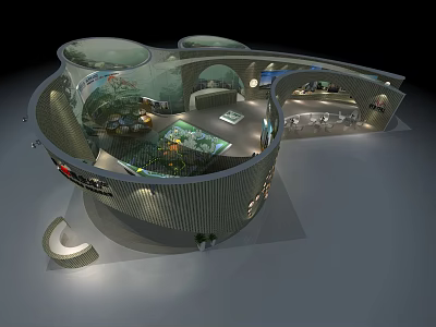 Innovative Exhibition Booth Design With Domed Glass Roof Curved Structure Interior Display Areas Modern Lighting 3d model