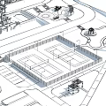 Outdoor Sports Facility With Two Tennis Courts Green Grass And Playground Area