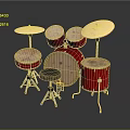 Complete Red Drum Set With Cymbals Drums And Adjustable Stool 3d model