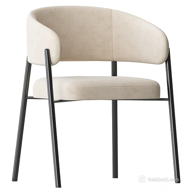 Beige Fabric Accent Chair With Black Metal Legs Curved Armrests Modern Minimalist Design 3d model 