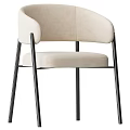 Beige Fabric Accent Chair With Black Metal Legs Curved Armrests Modern Minimalist Design