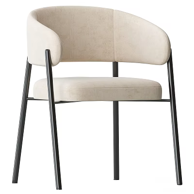 Beige Fabric Accent Chair With Black Metal Legs Curved Armrests Modern Minimalist Design 3d model
