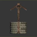 Traditional Well Structure With Red Tiled Roof Wooden Frame And Stone Brick Body