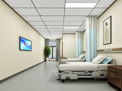 Hospital Outpatient Ward Interior With Beds TV And Plants 3d model