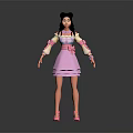 Game Movie Female Character In Pink Dress With Black Twin Ponytails And Pink Shoes