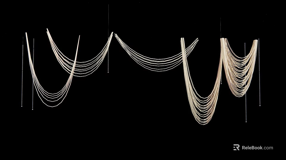 Photo Spot With Hanging White Wavy Decorative Chains On Black Background 3d model 