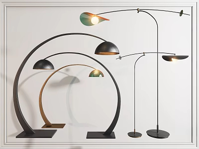 Modern Arched Floor Lamps With Metal Bases And Stylish Shades For Home Decor 3d model