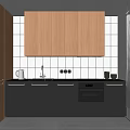 Modern Kitchen Interior With Wooden And Grey Cabinets White Tile Backsplash Sink And Oven