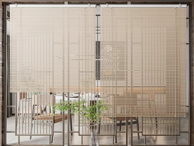 Natural Light Filtering Window Blinds For Modern Room Interior With Green Plants 3d model
