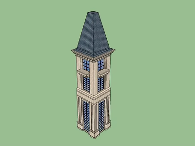 Tall Multi Story Tower With Pointed Dark Roof And Glass Windows Design 3d model