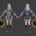 Silver Haired Fantasy Character In Purple Patterned Outfit With Creature Emblem Front Back Views 3d model