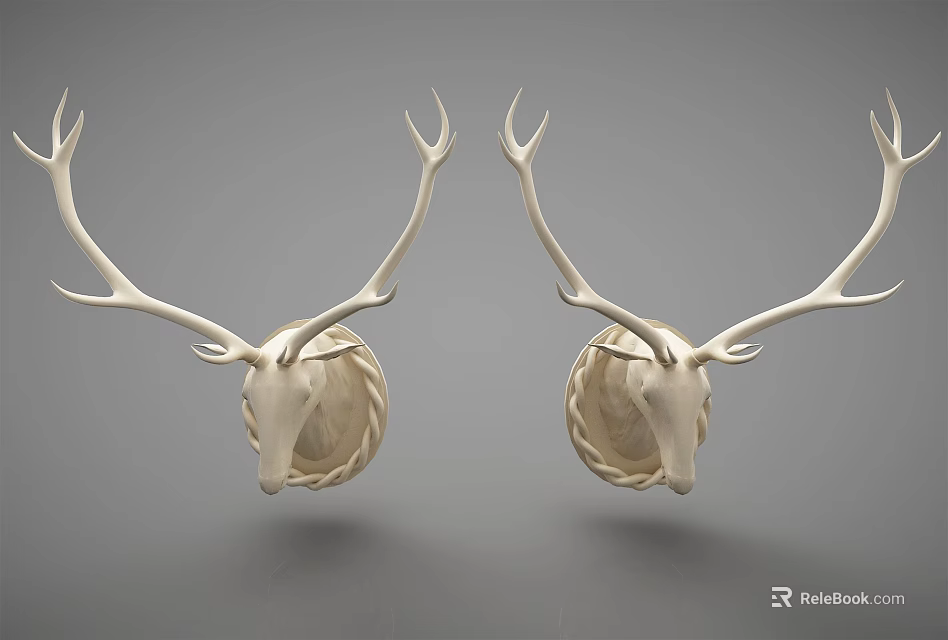 White Deer Head Antler Wall Hanging Decorative Home Ornament Piece 3d model 