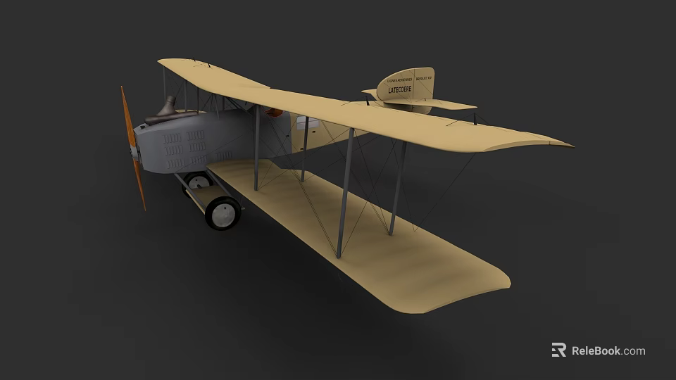 Detailed Biplane Model With Beige Wings Gray Fuselage And Propeller 3d model 