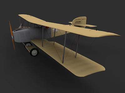 Detailed Biplane Model With Beige Wings Gray Fuselage And Propeller 3d model
