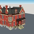 Historic Building With Red Brick Structure Steep Roof Towers And Decorative Windows