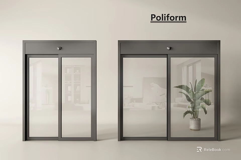 Modern Interior Sliding Doors With Black Frames Transparent Glass And Potted Plant 3d model 