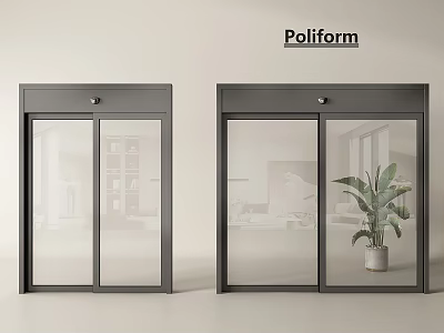Modern Interior Sliding Doors With Black Frames Transparent Glass And Potted Plant 3d model