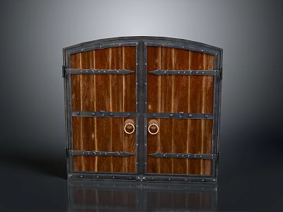 Wooden Double Door With Metal Frame And Riveted Accents For Home Decor 3d model