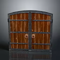 Wooden Double Door With Metal Frame And Riveted Accents For Home Decor
