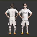Boys in White Emirates Soccer Jerseys Standing Hands on Hips Back Front View Yellow Cleats