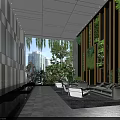 Modern Hotel Public Lounge Interior With Vertical Garden Wall Comfortable Sofa And Natural Light