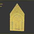 Gothic Style Stone Entrance Structure With Pointed Roof And Arched Wooden Door
