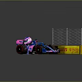 Blue And Pink Racing Car With Pit Figure Near Track Side Tire Wall