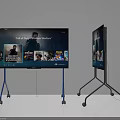 Modern TVs on Wheeled Mobile Stands Display Gaming Media Content 3d model