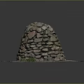 Stone Dome Structure Made of Various Stones on Stone Slab Base with Green Grass