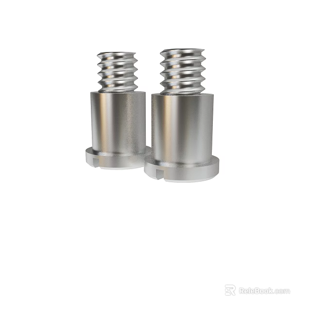 Pair of Shiny Silver Metal Bolts with Threaded Cylindrical Bodies 3d model 