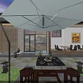 Modern Detached Villa With Large Glass Windows Dark Tile Roof Landscaped Garden And Sunset Sky