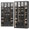 Modern Wine Cabinet Interior With Glass Doors And Organized Wine Glass Shelves