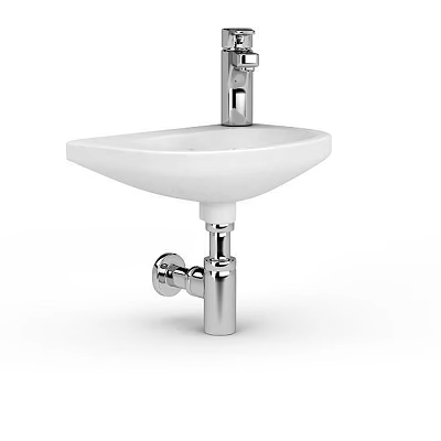 Modern Bathroom Accessories Featuring White Ceramic Basin With Chrome Faucet And Drain Pipe Fixture 3d model