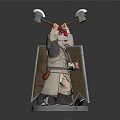 Ancient Warrior Figure In Traditional Clothing With Red Feather Hat Sword Shield Two Angles