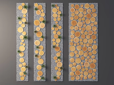 Garden Path Paving Design With Circular Wood Slices Small Gravel And Greenery 3d model