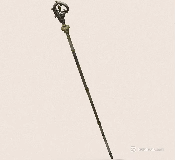 Long Decorative Metal Pole With Ornate Head Slender Body And Light Background 3d model 