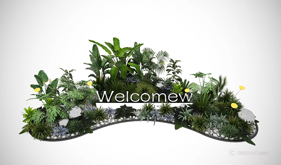 Lush Green Plants And Yellow Flowers In Welcome Area Decorative Garden 3d model 