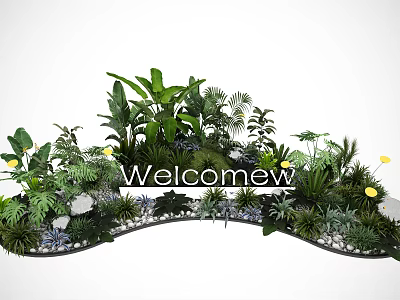 Lush Green Plants And Yellow Flowers In Welcome Area Decorative Garden 3d model